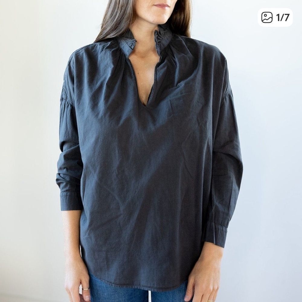A Shirt Thing Penelope Cabo Ruffle Collar Blouse Top Black